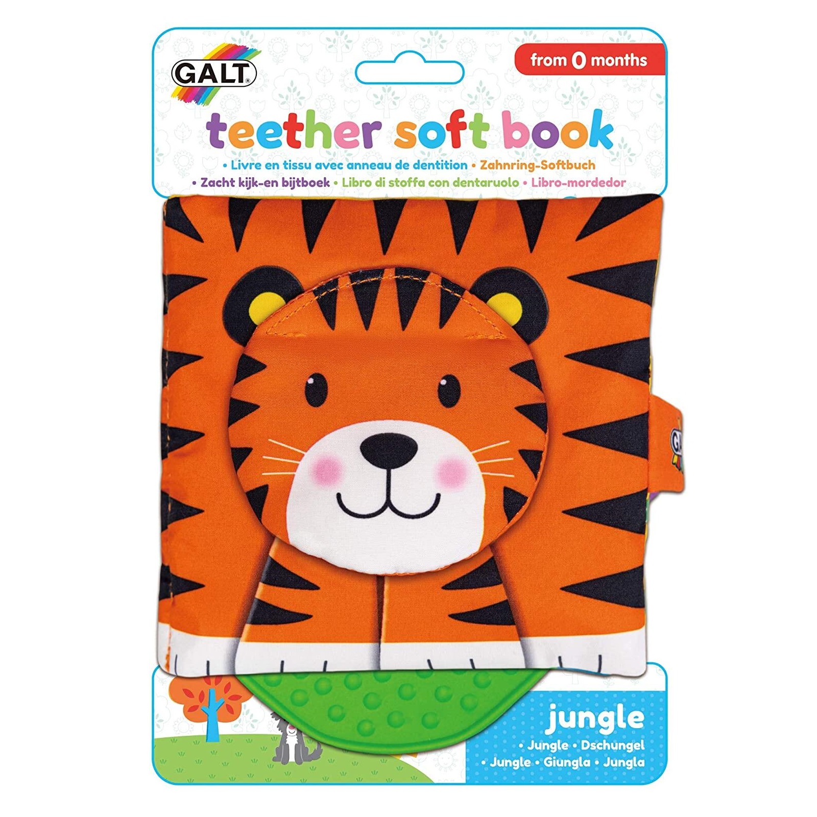 Carticica moale Jungla Teether Soft Book, +0 luni, Galt