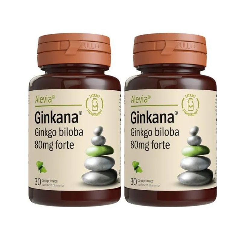 Pachet Ginkana Ginko Biloba Forte 80mg, 2x30 comprimate, Alevia