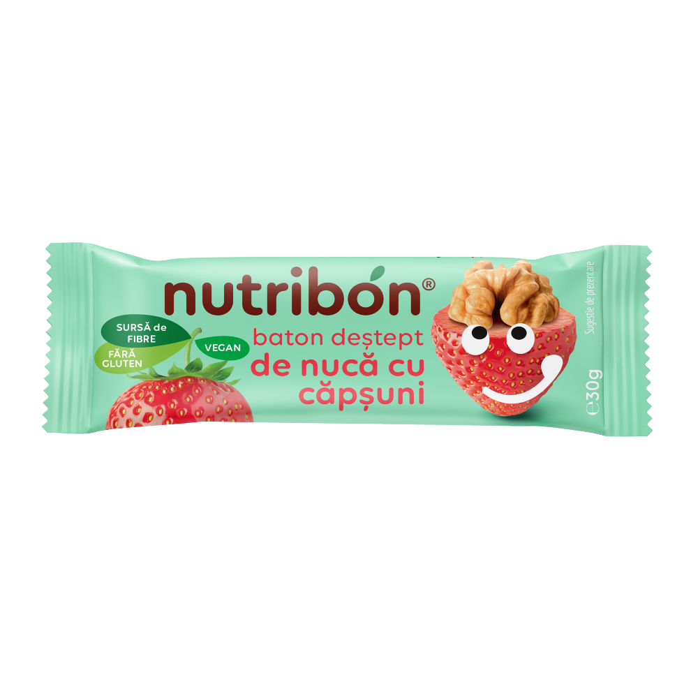 Baton vegan fara gluten de nuca si capsuni, 30g, Nutribon