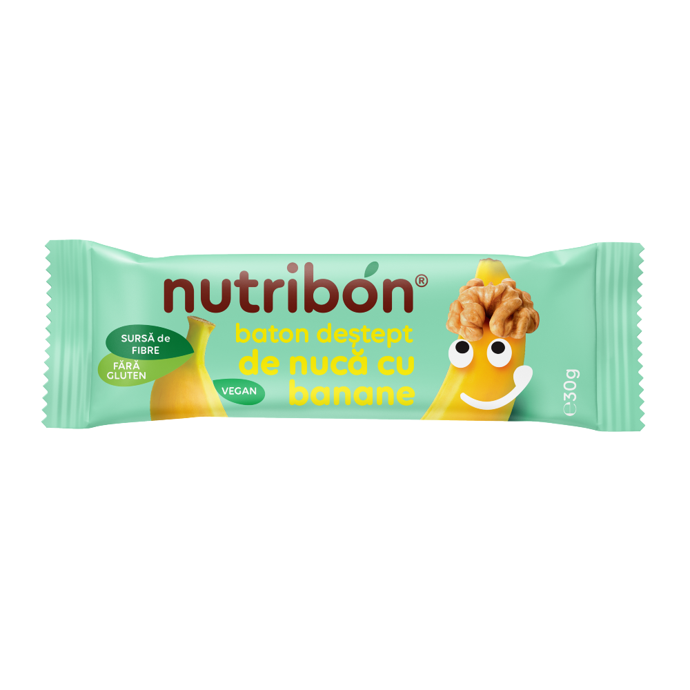 Baton vegan fara gluten de nuca cu banane, 30g, Nutribon