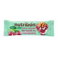 Baton vegan fara gluten de nuca cu merisoare, 30g, Nutribon