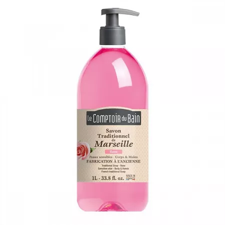 Sapun traditional de Marsilia cu parfum de Trandafir, 1000 ml, Le Comptoir du Bain