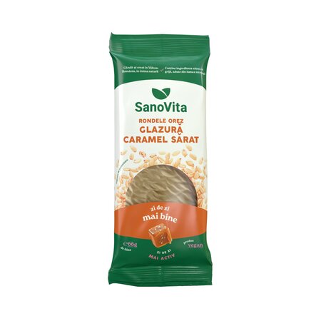 Rondele din orez cu glazura de caramel sarat, 66 g, Sanovita