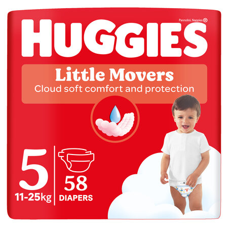 Scutece Little Movers, Nr.5, 11-25 kg, 58 bucati, Huggies 801279