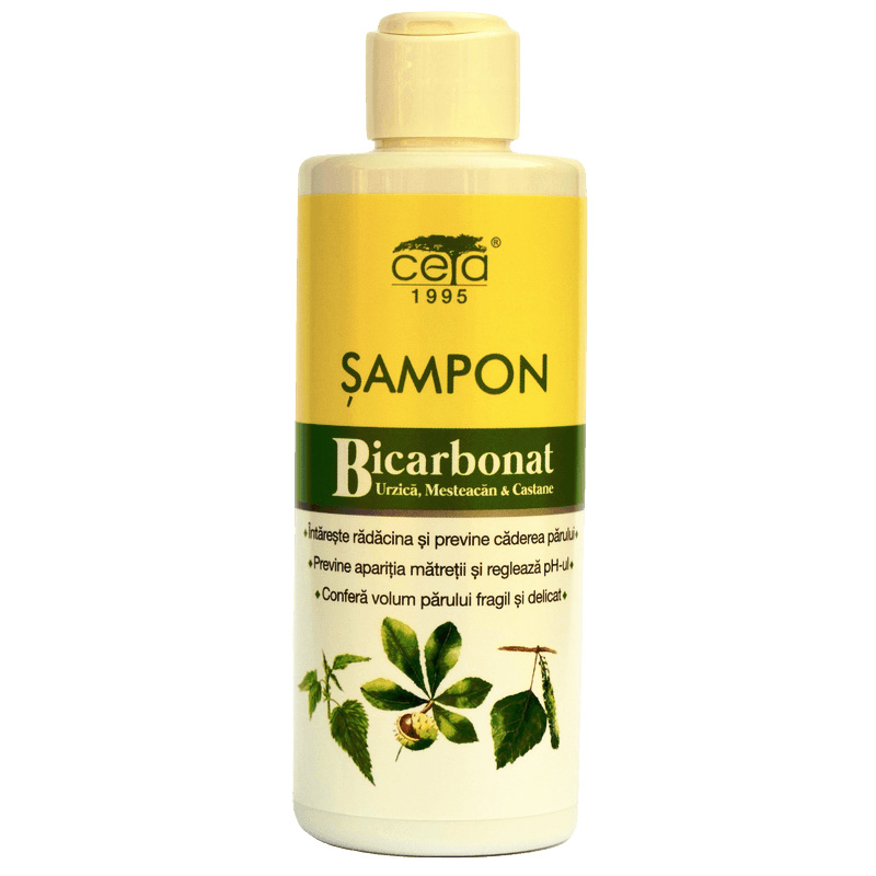 Sampon cu bicarbonat, urzica, mesteacan si castane, 200 ml, Ceta