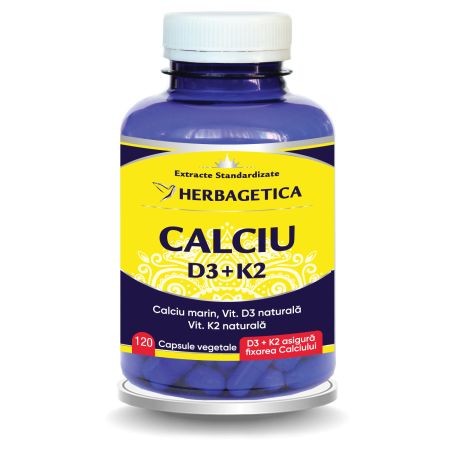 Calciu + D3 + Vitamina K2, 120 capsule vegetale, Herbagetica