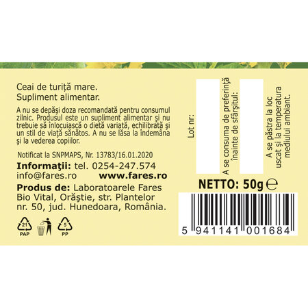 Ceai Turita Mare iarba, 50 g, Fares 718699