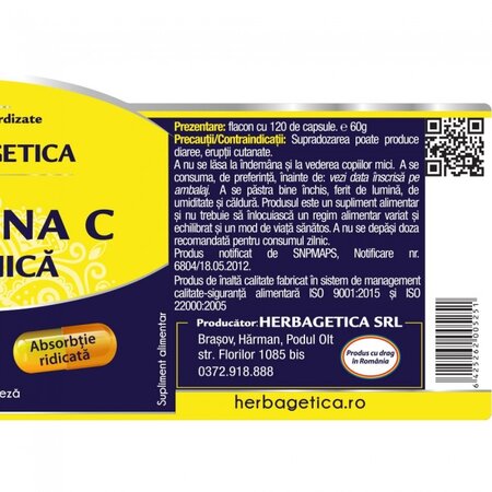 Vitamina C Organica, 120 capsule, Herbagetica 524288