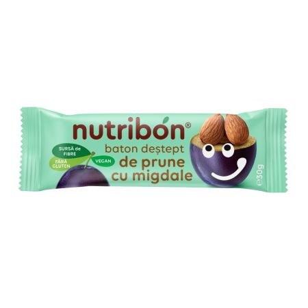 Baton vegan fara gluten din prune cu migdale, 30 g