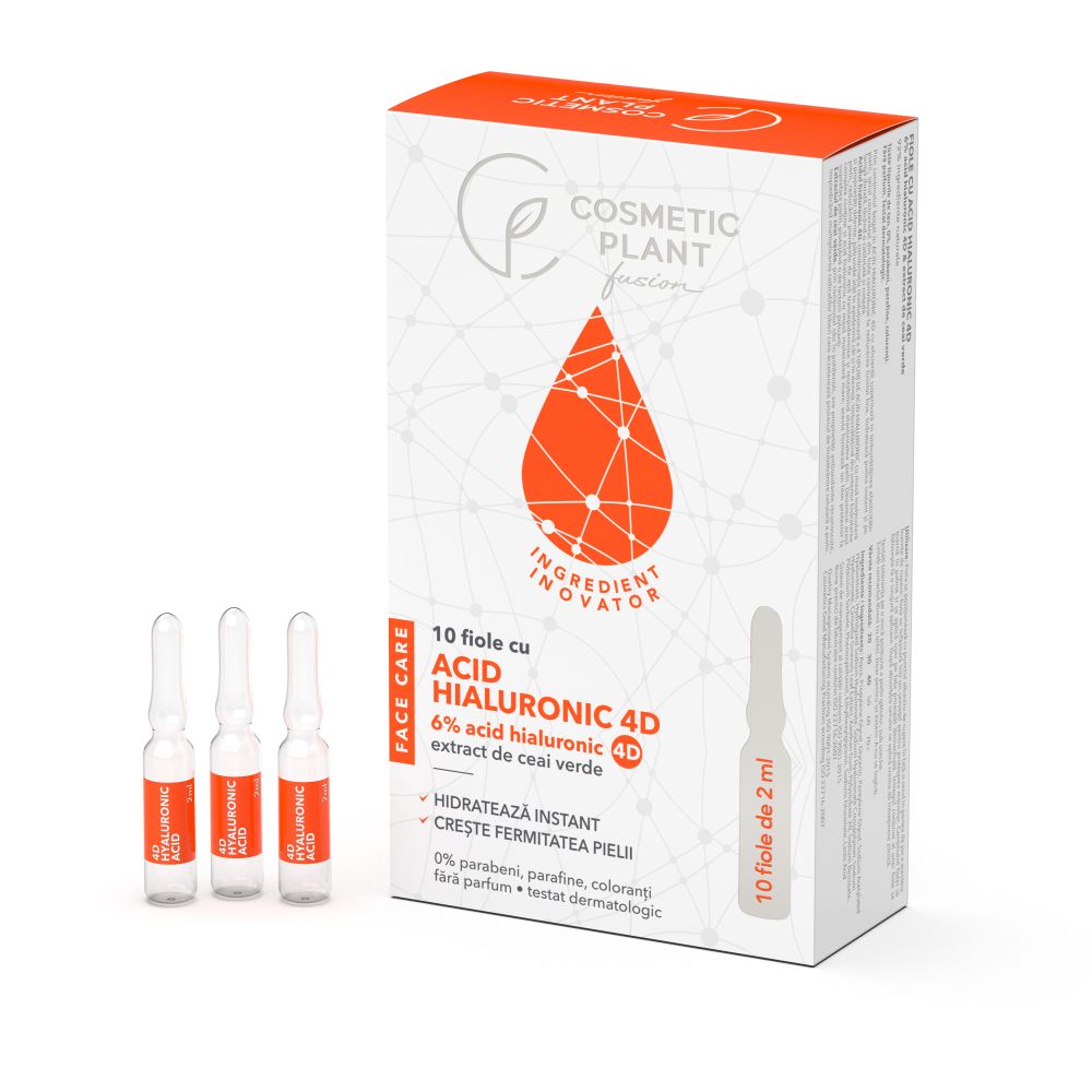 Fiole cu acid hialuronic 4D FaceCare, 10 fiole x 2 ml, Cosmetic Plant