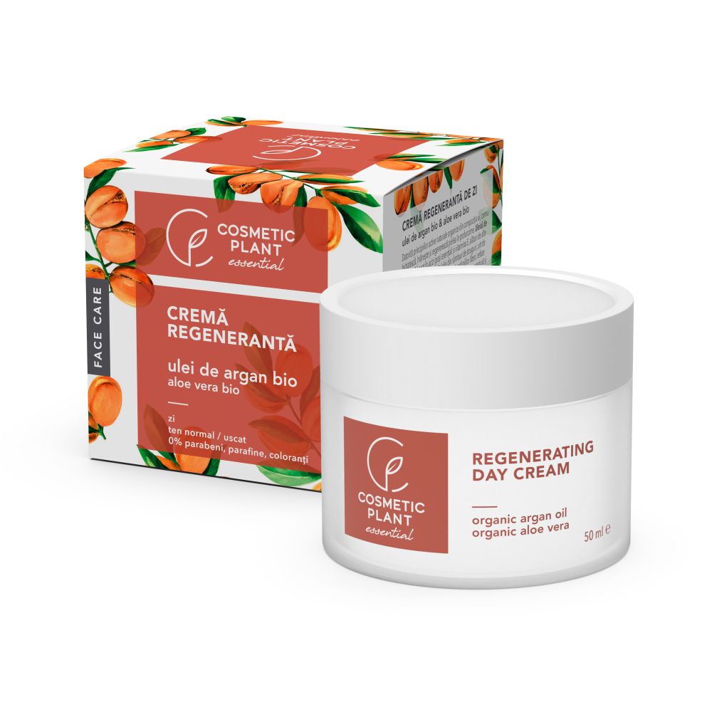 Crema regeneranta de zi cu ulei de argan bio si extract bio de aloe Face Care, 50 ml, Cosmetic Plant