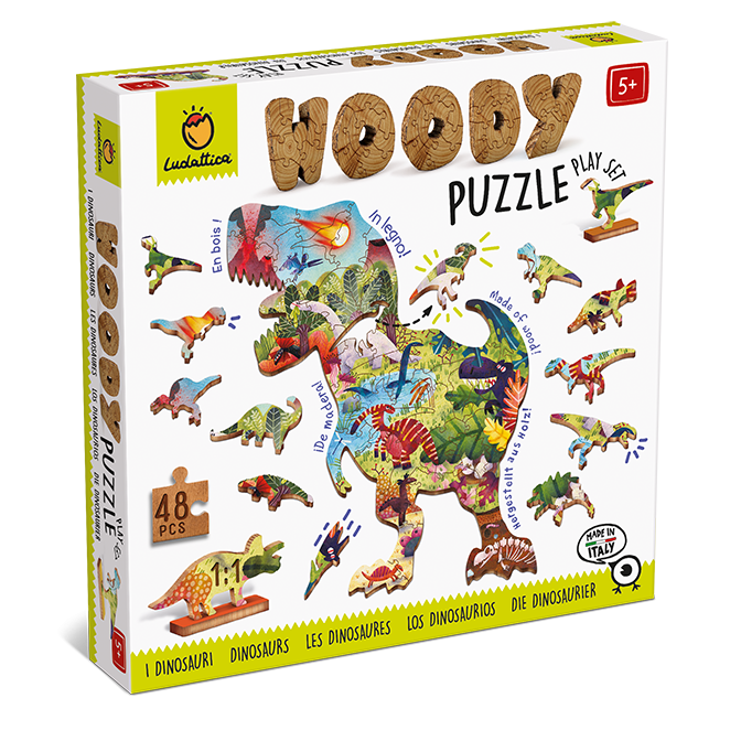 Puzzle din lemn, +5 ani, Dinozauri, Ludattica