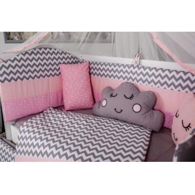 Set lenjerie patut pentru bebe 120×60 cm Cloud, 10 piese, gri-roz,, MyKids