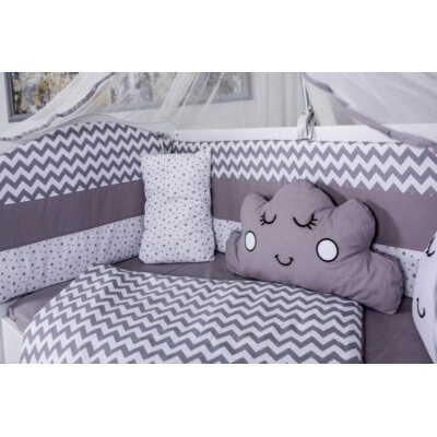 Set lenjerie patut pentru bebe120×60 cm Cloud, 10 piese, gri-alb, MyKids