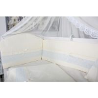 Set lenjerie pentru patut cu baldachin cu 11 piese Cream, albastru, 120×60 cm, MyKids