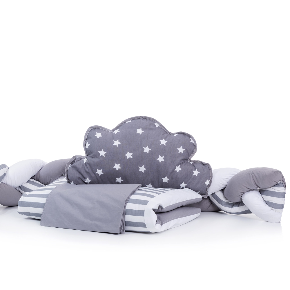 Set lenjerie patut fara baldachin, 6 piese, Gray-White, 120×60 cm, MyKids