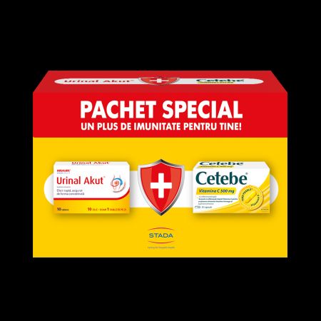 Pachet Urinal Akut + Cetebe Vit C 500 mg, 10 tablete + 30 capsule, Stada