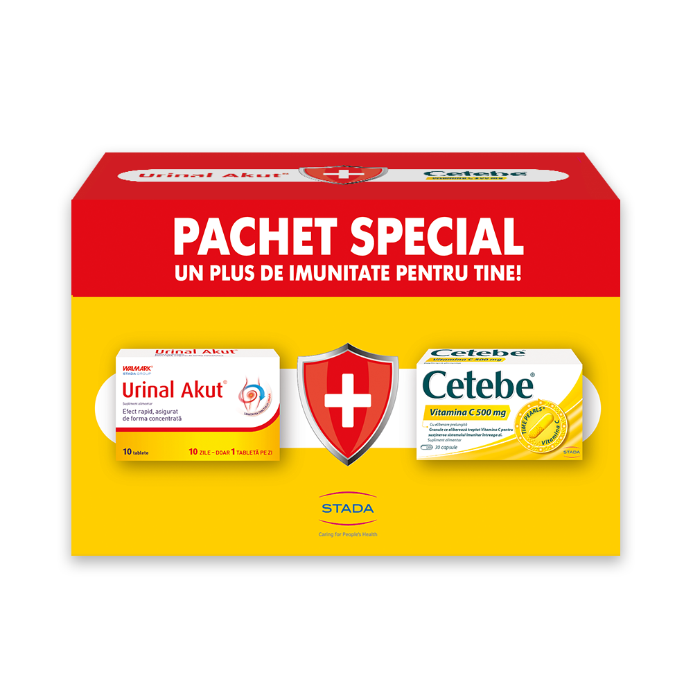 Pachet Urinal Akut + Cetebe Vit C 500 mg, 10 tablete + 30 capsule, Stada