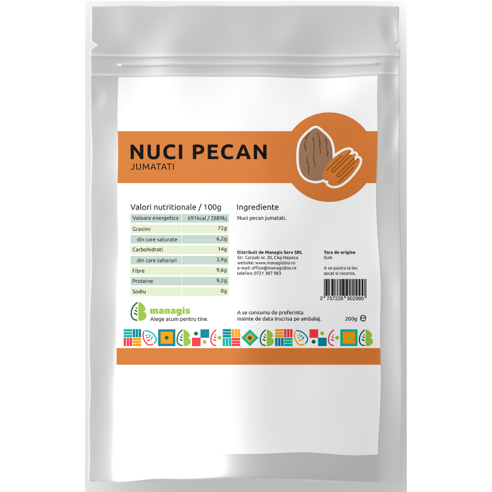 Nuci pecan jumatati, 200 g, Managis