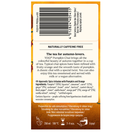 Ceai ecologic Gusturile toamnei Pumpkin Chai, 17 pliculete, Yogi Tea 825926
