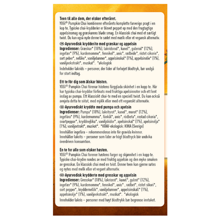 Ceai ecologic Gusturile toamnei Pumpkin Chai, 17 pliculete, Yogi Tea 825927