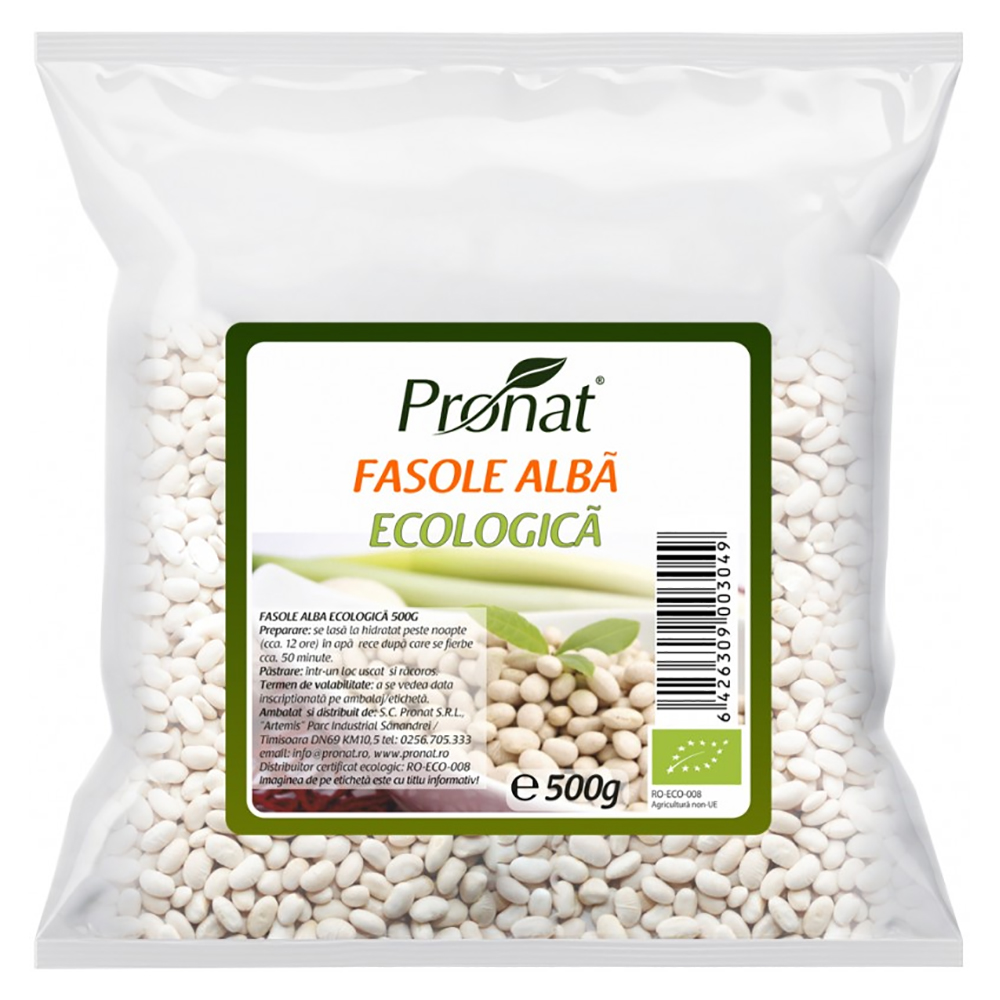 Fasole alba bio, 500 g, Pronat