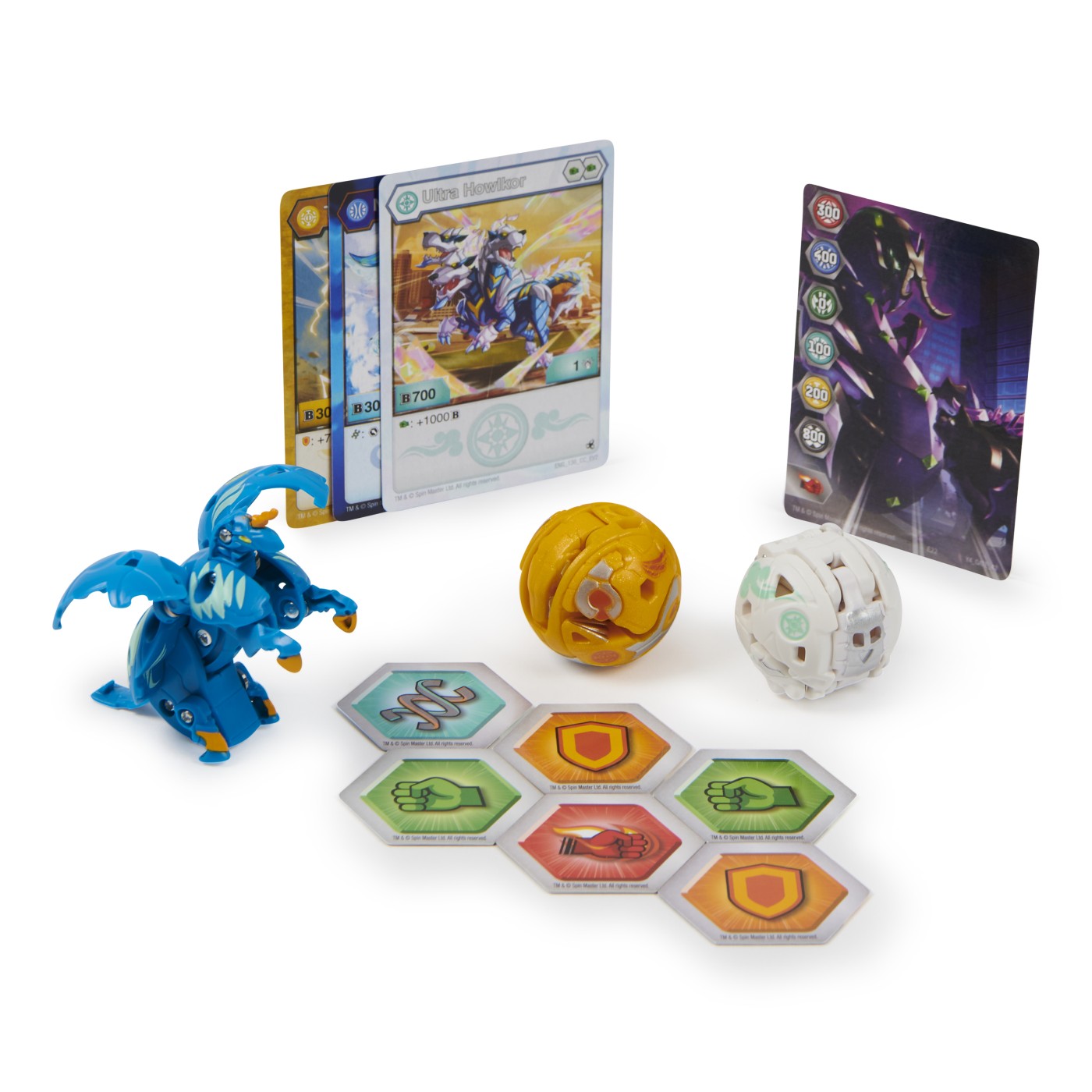 Pachet de start, Holwkor Alb, Pegatrix Albastru, Trox Auriu, Bakugan