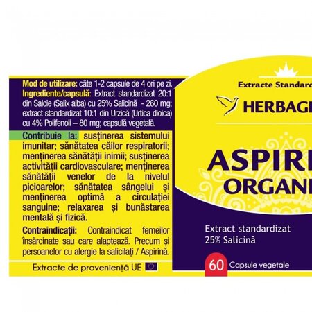Aspirina Organica, 60 capsule, Herbagetica 534426