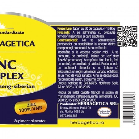Zinc Complex, 30 capsule, Herbagetica 534562