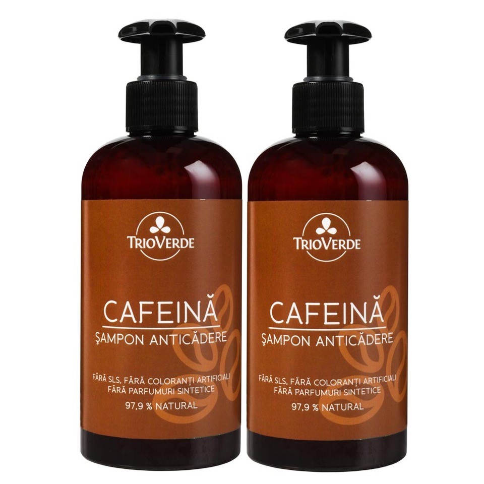 Pachet Sampon anticadere cu cafeina, 2 x 250 ml, Trio Verde