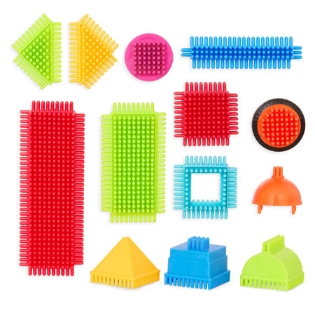 Cutie albastra cu 50 cuburi de construit senzoriale Bristle Blocks, 2 ani+, Battat 819424
