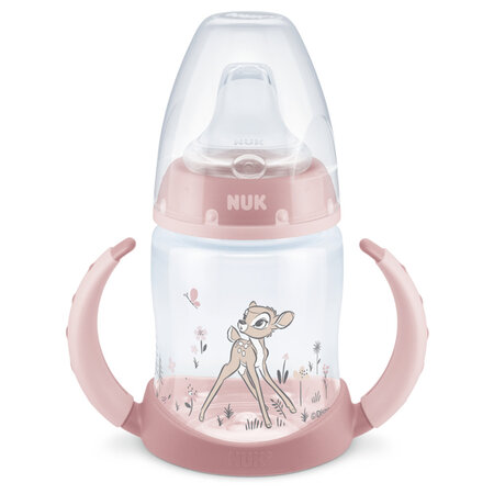 Biberon PP 150 ml cu toarte + tetina silicon de invatare 6-18 luni, First Choice Disney Bamby, Nuk 550705