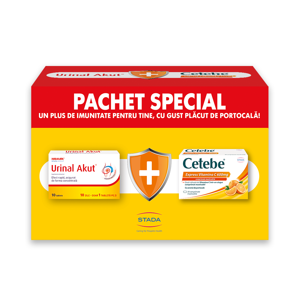 Pachet Urinal Akut + Cetebe Express Vit C 600 mg, 10 tablete + 30 comprimate, Stada