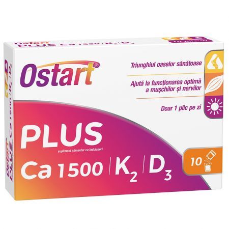 Ostart Plus Ca 1500 + K2 + D3, 10 plicuri,