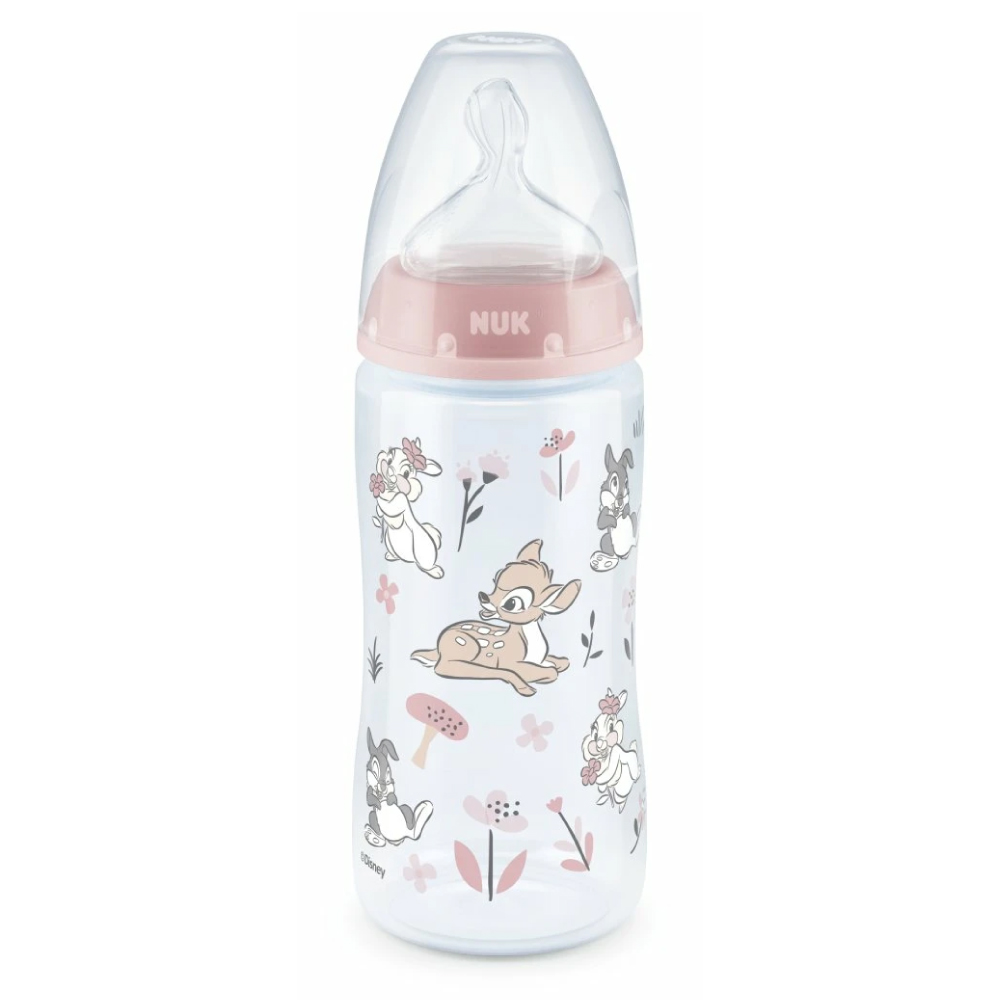 Biberon PP 300 ml + tetina din silicon First Choice Disney Bambi, 6-18 luni, Nuk