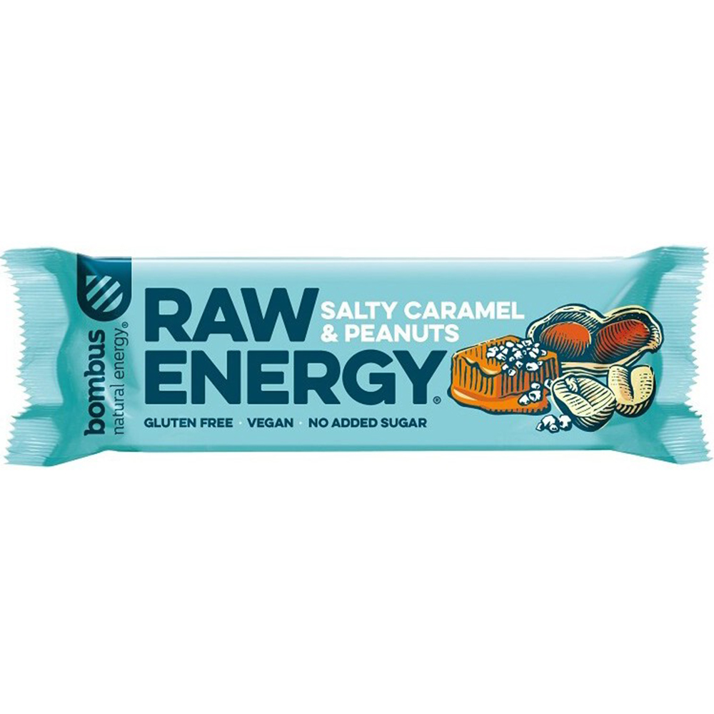 Baton energizant cu caramel sarat Raw Enegry, 50 g, Bombus