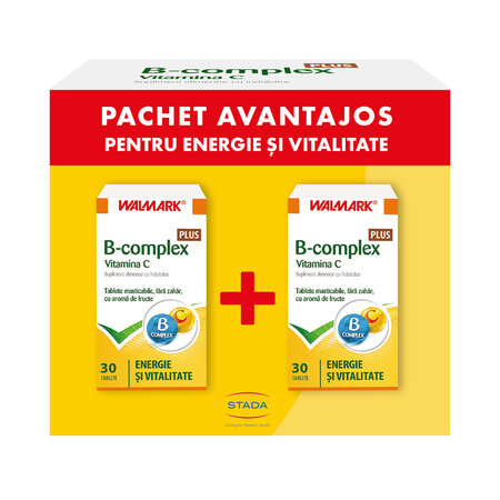 Pachet B complex Plus Vitamina C, 2x30 tablete masticabile, Walmark