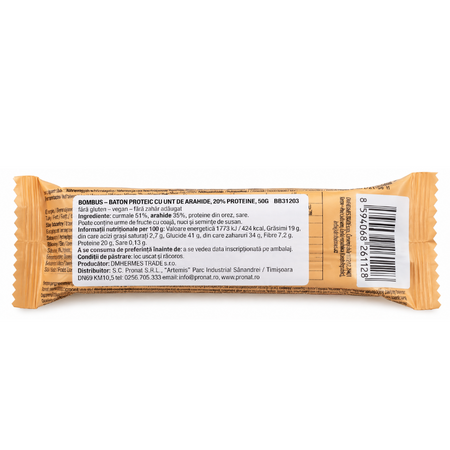 Baton proteic cu crema de arahide, 50 g, Bombus 821150