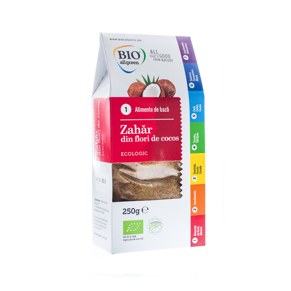 Zahar din flori de cocos Bio, 250 gr, Bio All Green