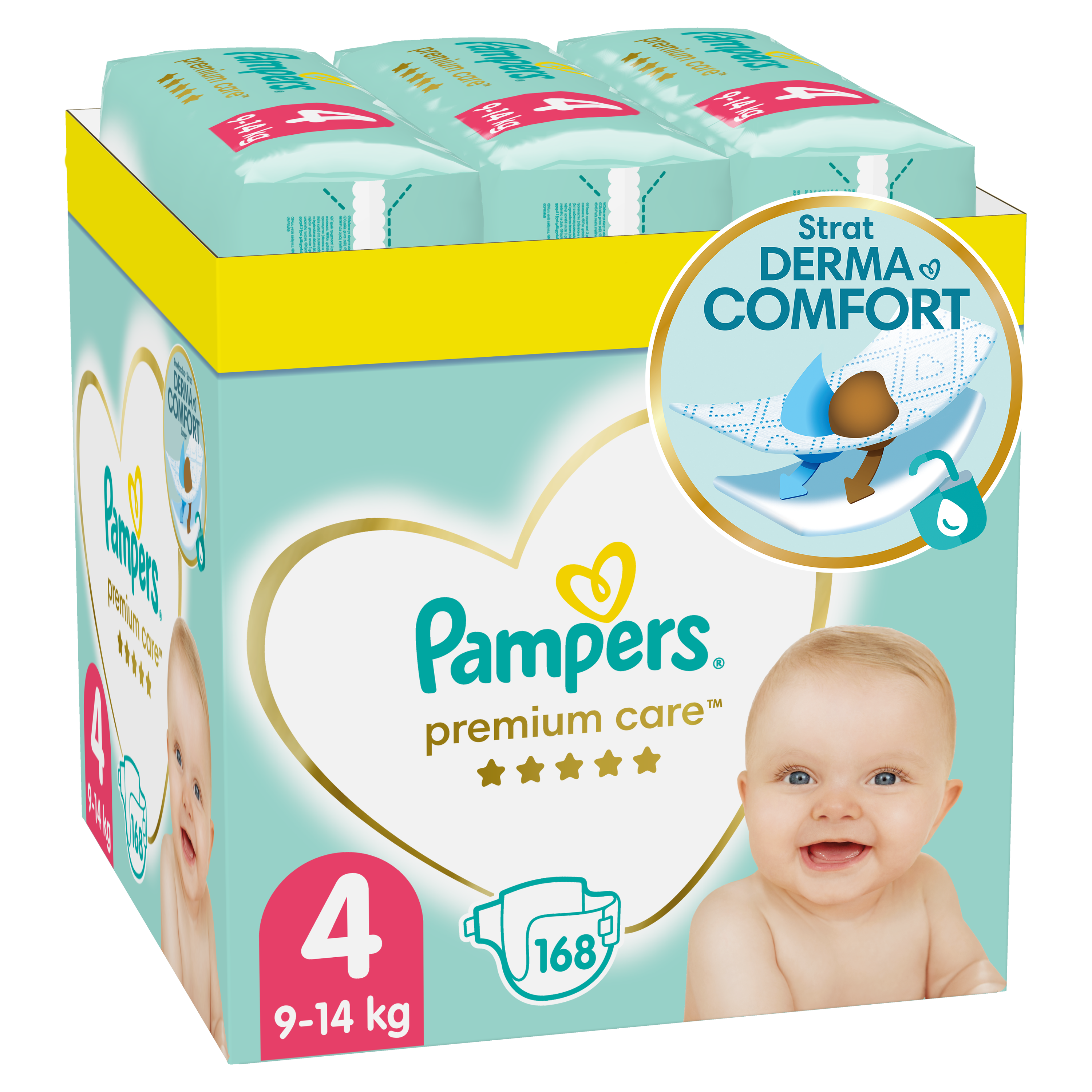 Scutece Premium Care XXL Box, Nr.4, 9-14 kg, 168 buc, Pampers