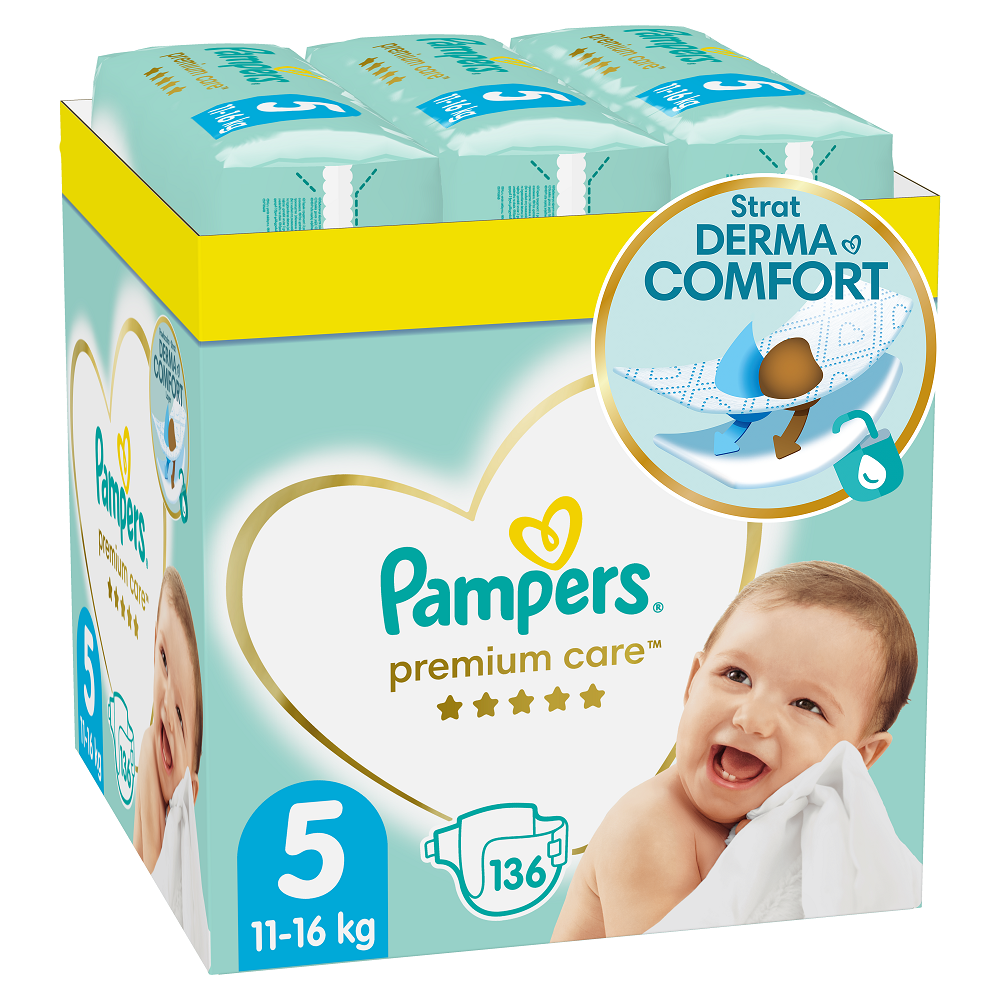 Scutece Premium Care XXL Box, Nr.5, 11-16 kg, 136 buc, Pampers