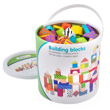 Set de cuburi din lemn, +18 luni, 100 bucati, New Classic Toys 652741