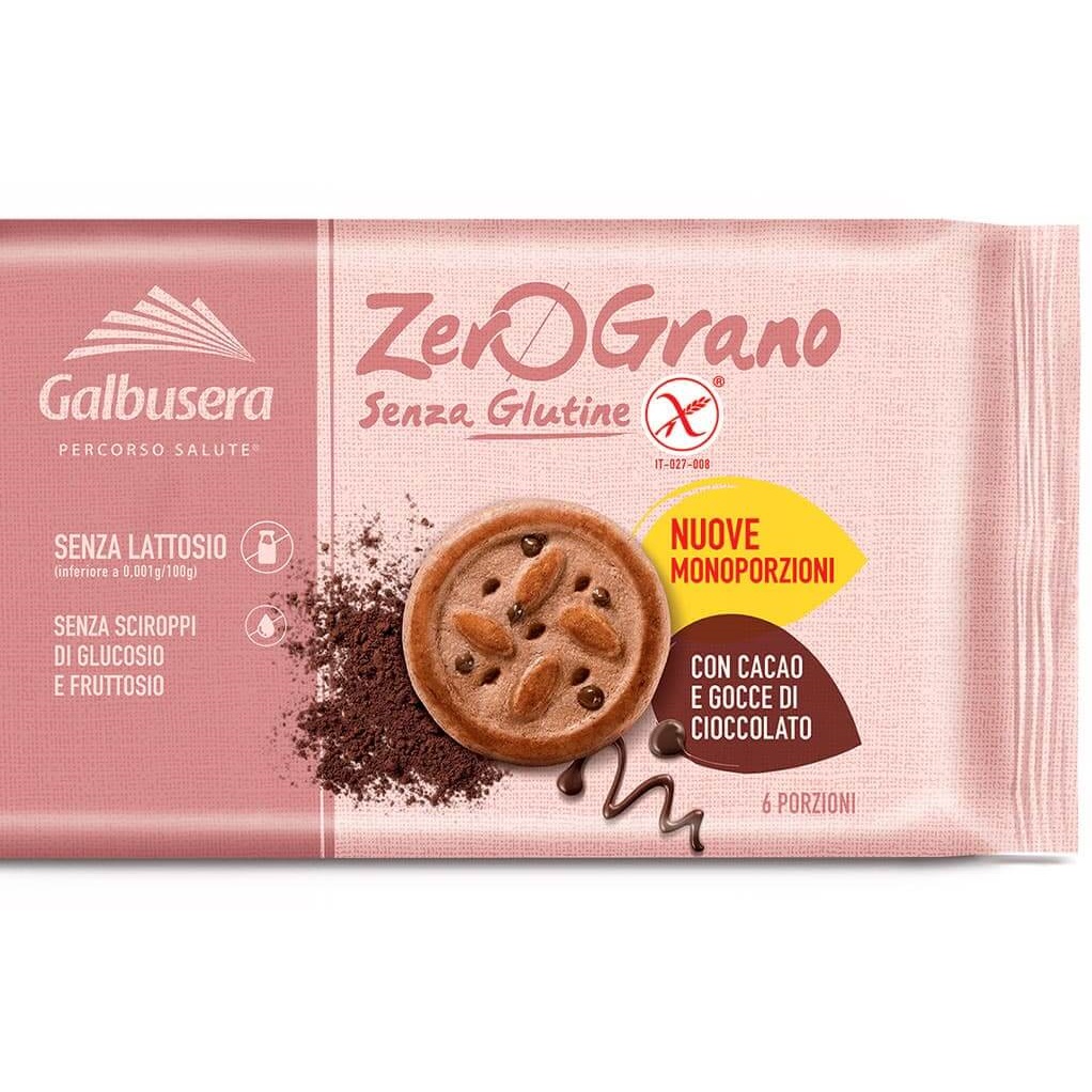 Biscuiti cu fulgi de ciocolata si cacao fara gluten, 220 gr, Galbusera