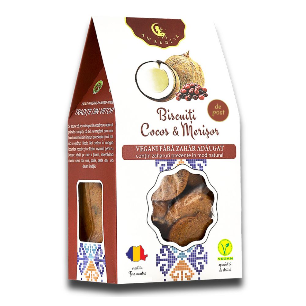 Biscuiti vegani  cu merisor si cocos, 130g, Ambrozia