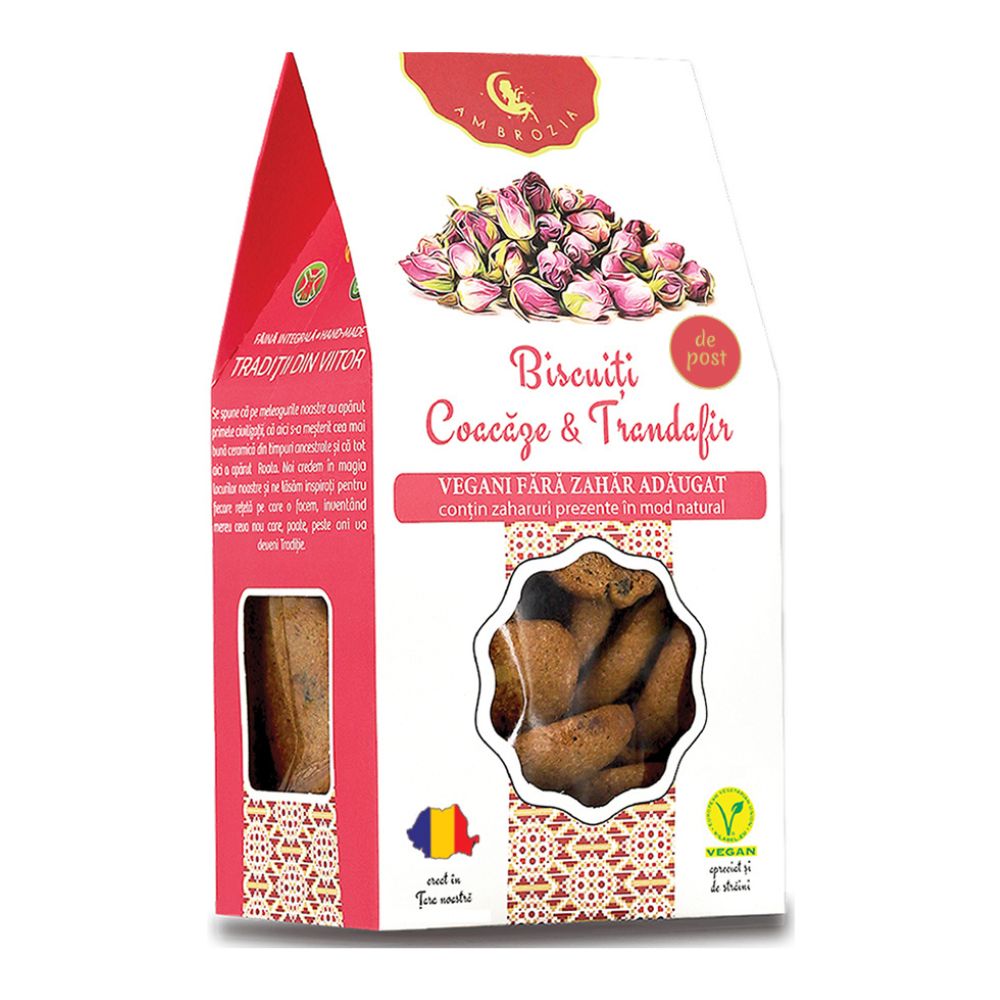 Biscuiti vegani cu coacaze si trandafiri, 130g, Ambrozia