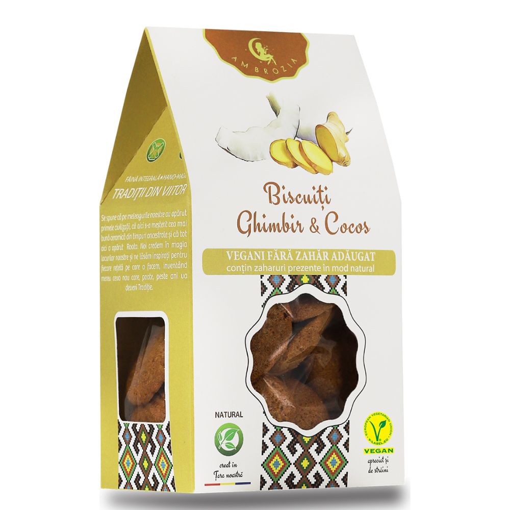 Biscuiti vegani cu ghimbir si cocos, 130g, Ambrozia