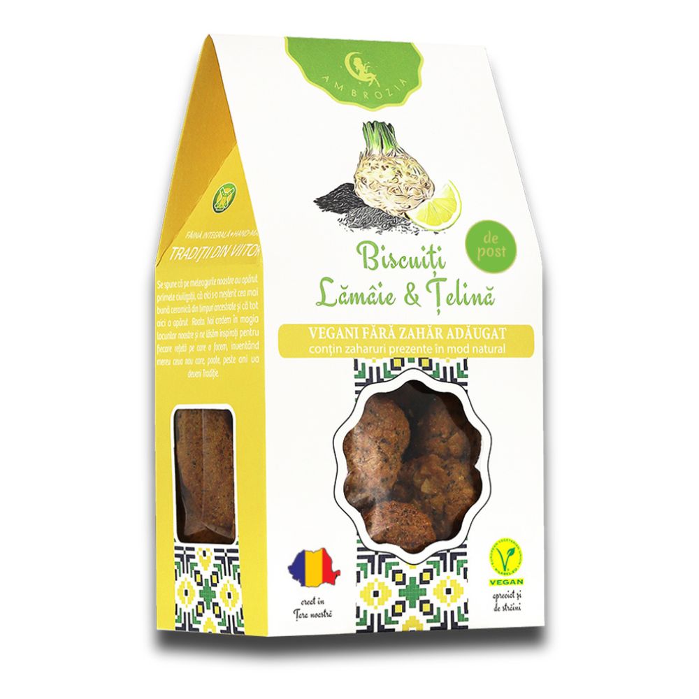 Biscuiti vegani cu lamaie si telina, 130 g, Ambrozia