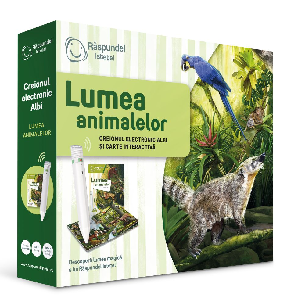Pachet creion si carte interactiva, +5 ani, Lumea Animalelor, Raspundel Istetel