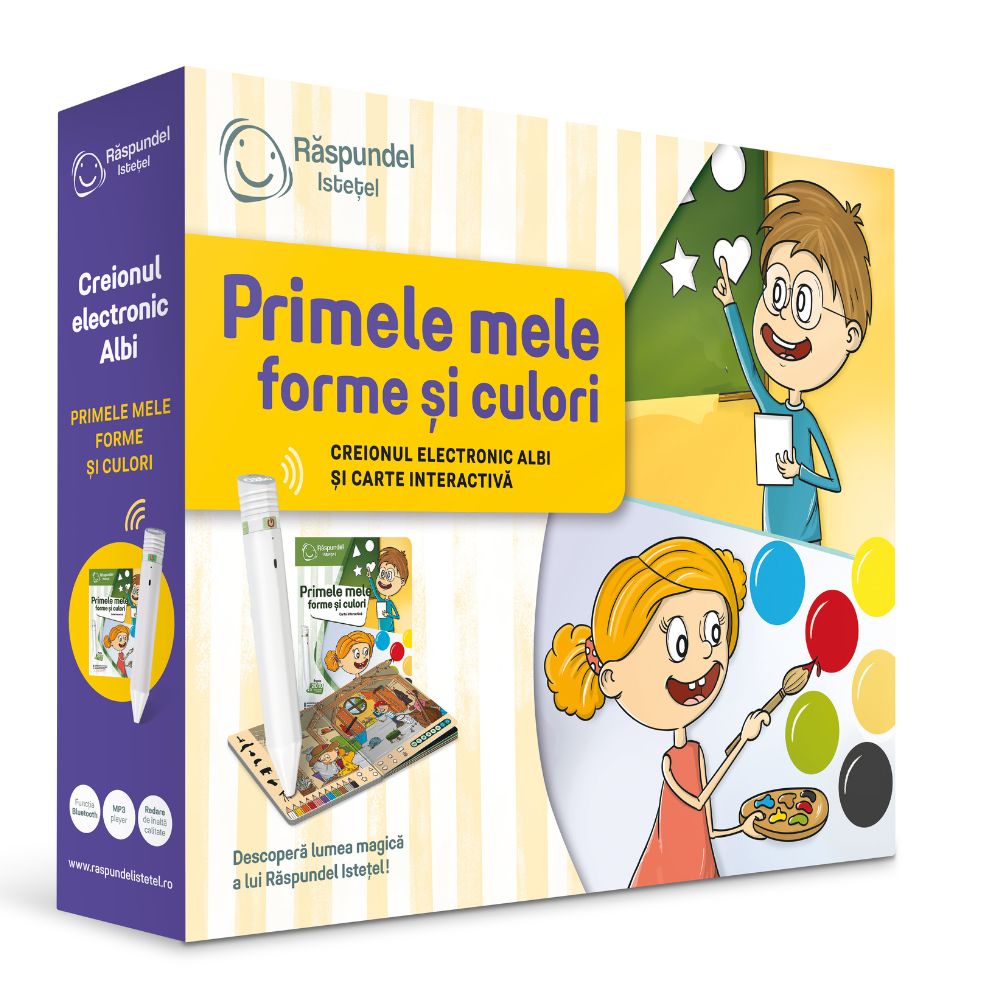 Pachet creion si carte interactiva, +2 ani, Primele mele forme si culori, Raspundel Istetel