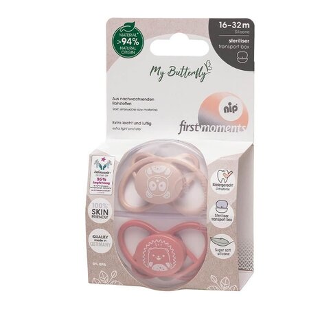 Set 2 Suzete din silicon, forma anatomica, simetrica, tetina ortodontica flexibila First Moments MyButterfly
